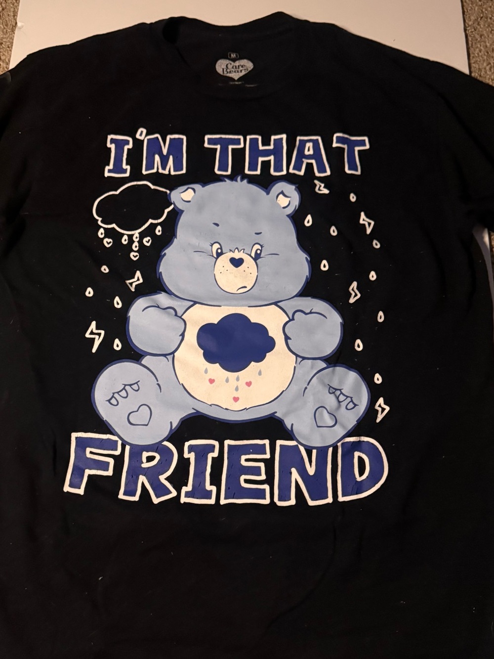 Care Bears Black Tee with Blue Care Bear Graphic